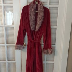 Adrienne Landau 48" Red Robe with Faux Fur Trim